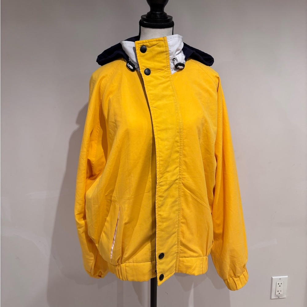Unisex Yellow Hooded Lightweight Windbreaker Jacket with Navy Blue Hood